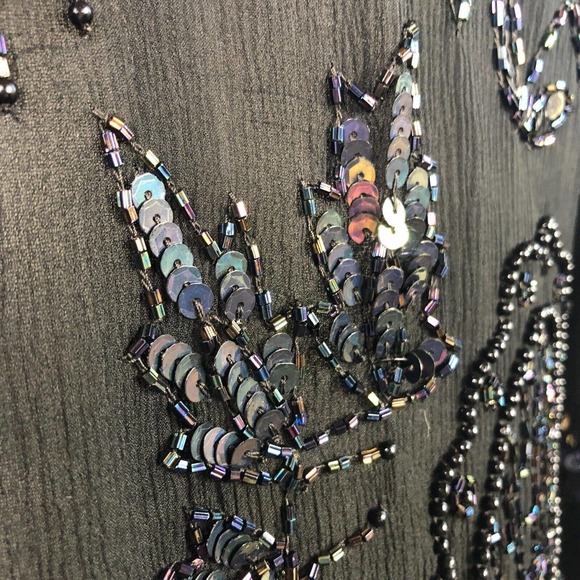 Vintage Judith Ann Embellished Blouse Black Silk Iridescent Sequins Beads Small - Picture 5 of 12
